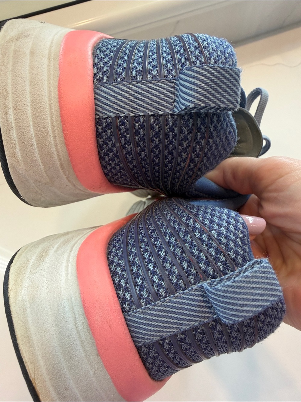 Skechers Women's Blue Knit Athletic Sneakers with Pink Midsole - Picture 13 of 17